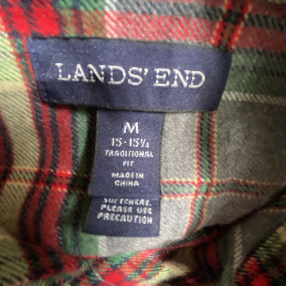 LANDS END Shirt Mens M Plaid Flannel 100% Cotton Button‎ Down Pocket MINT! - Picture 12 of 14